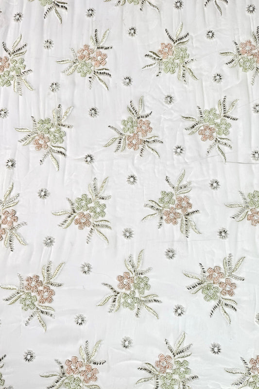 Pastel Floral Hand-Embroidered Viscose Georgette Fabric