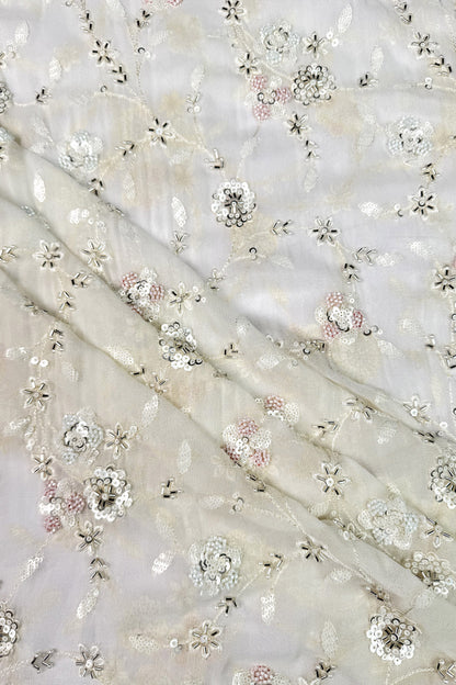 Ivory Sequin & Bead Embroidered Viscose Georgette Fabric