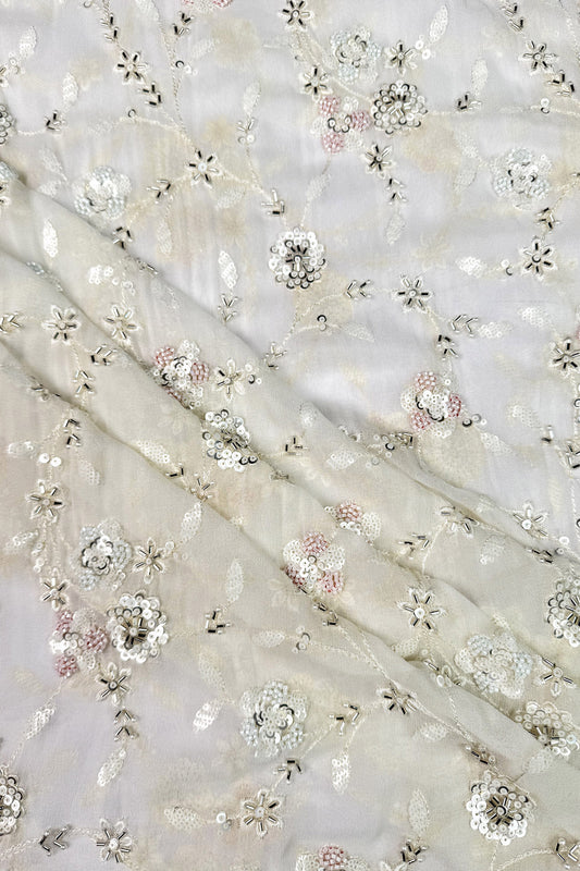 Ivory Sequin & Bead Embroidered Viscose Georgette Fabric