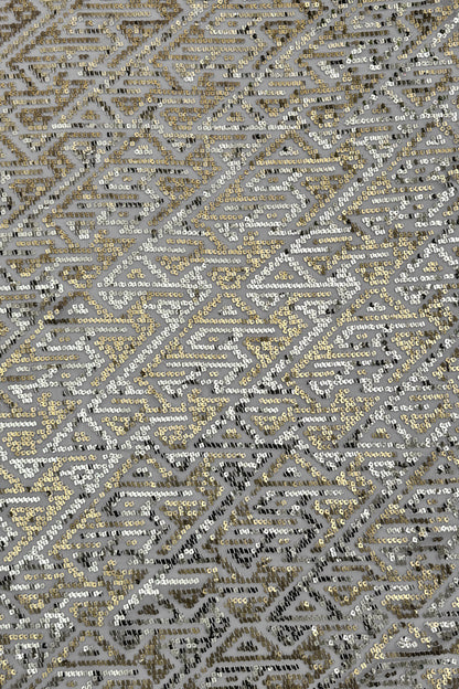 Silver Blush Geometric Glitz Rose Gold Sequin Embroidered Fabric