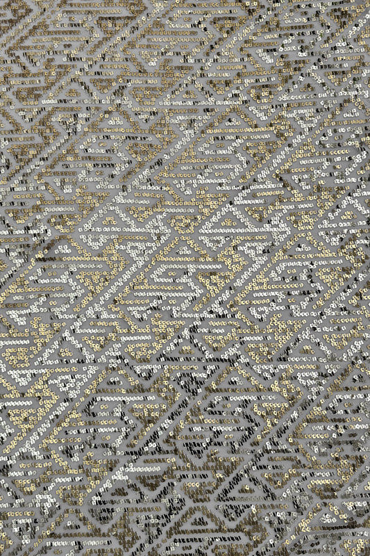 Silver Blush Geometric Glitz Rose Gold Sequin Embroidered Fabric