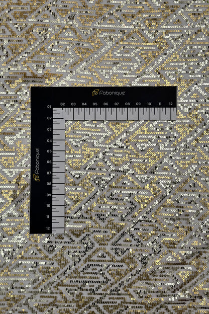 Silver Blush Geometric Glitz Gold Sequin Embroidered Fabric