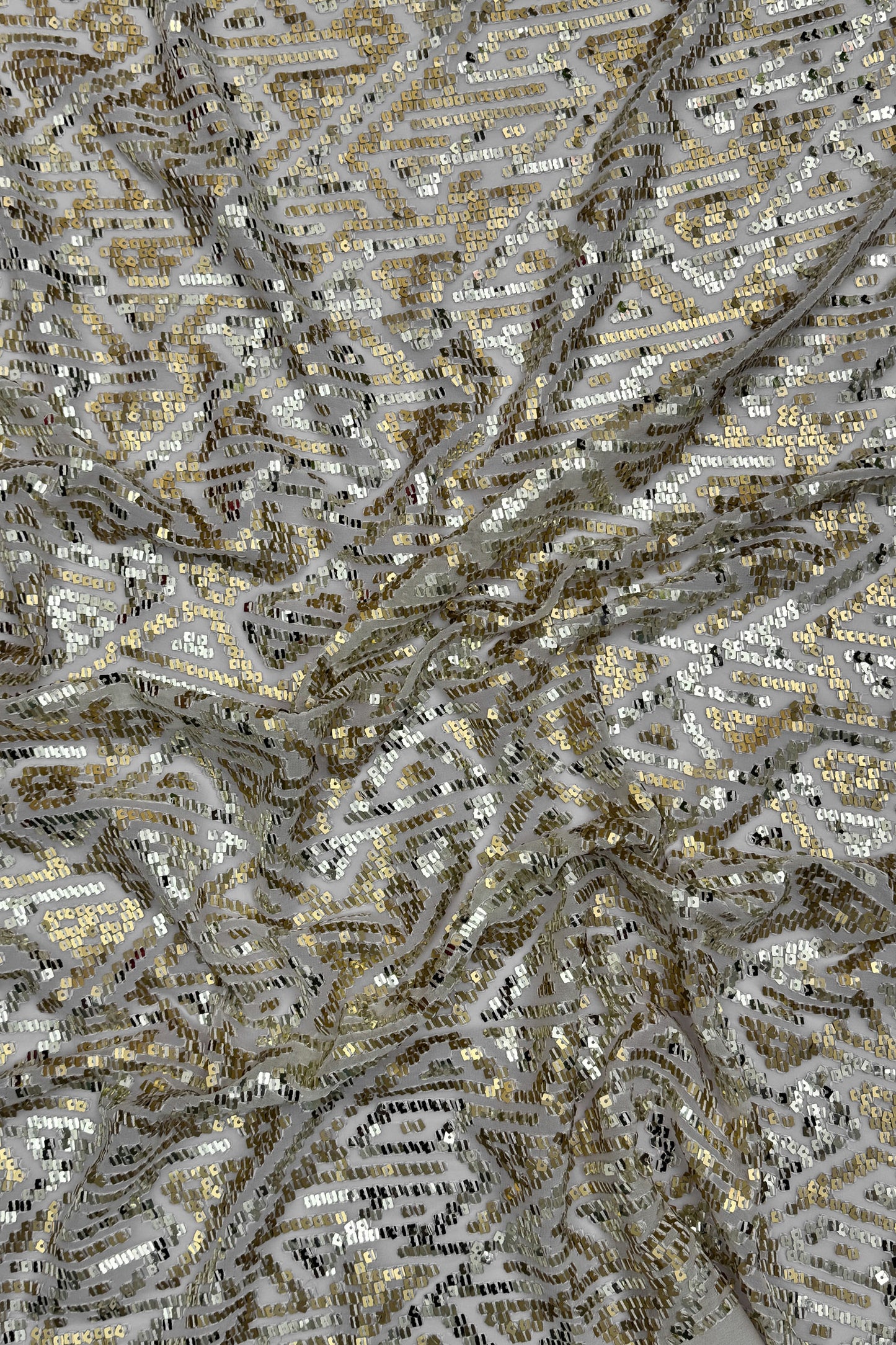 Silver Blush Geometric Glitz Gold Sequin Embroidered Fabric