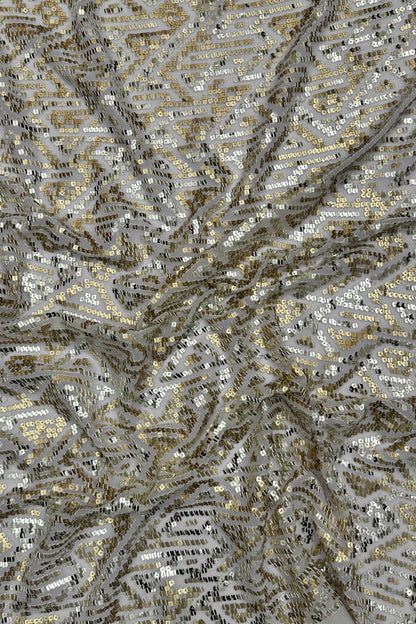 Silver Blush Geometric Glitz Gold Sequin Embroidered Fabric