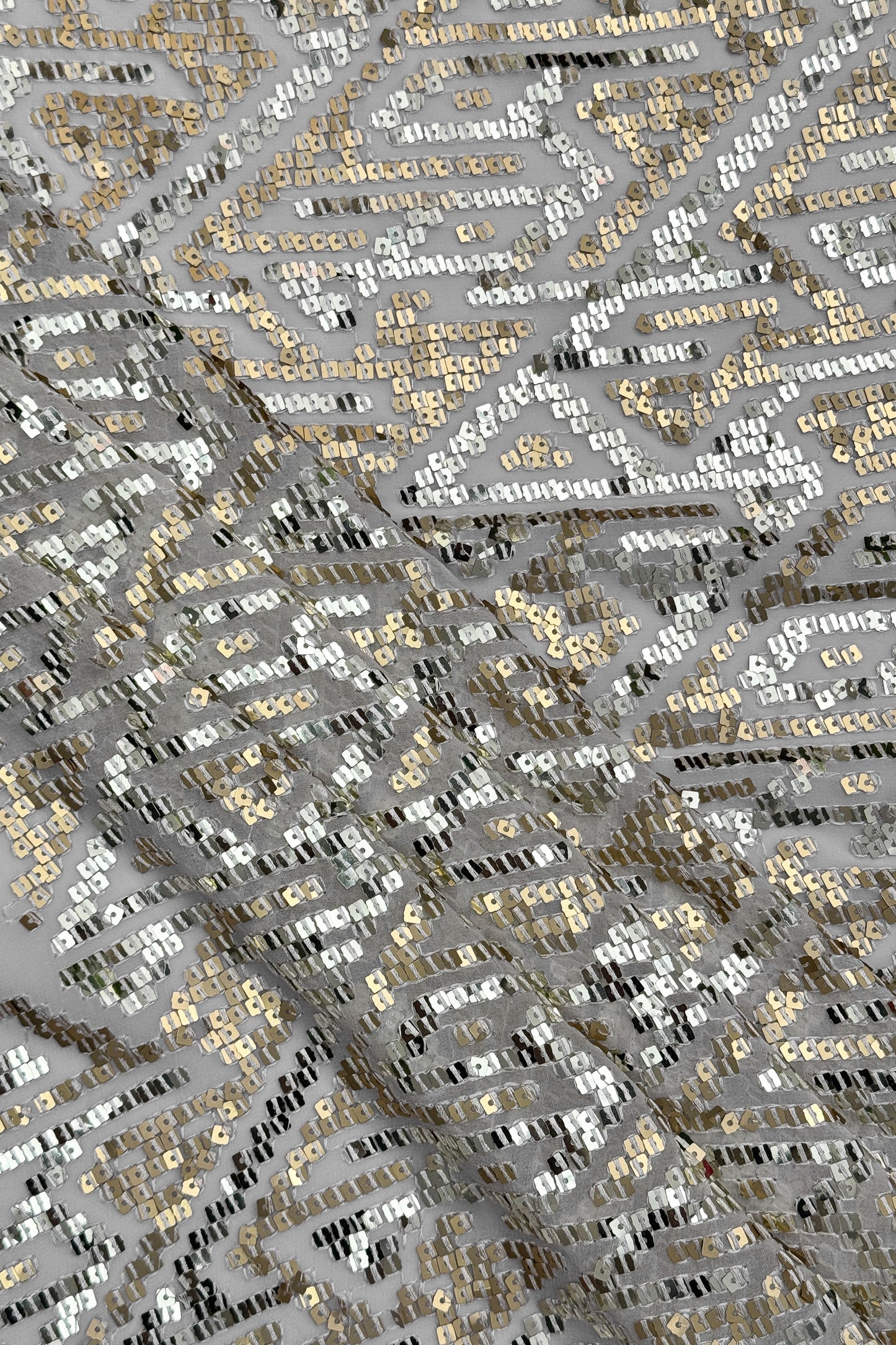 Silver Blush Geometric Glitz Gold Sequin Embroidered Fabric
