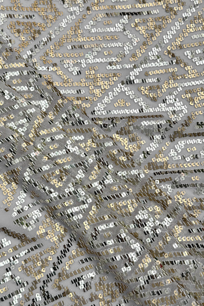 Silver Blush Geometric Glitz Gold Sequin Embroidered Fabric