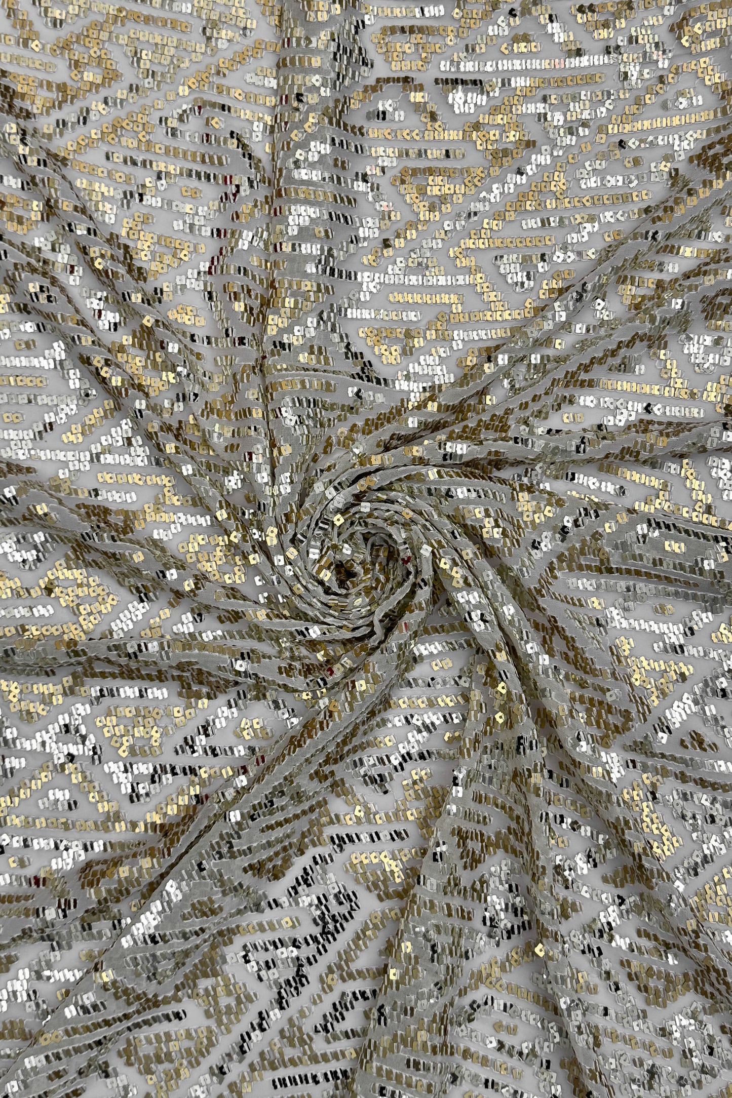 Silver Blush Geometric Glitz Gold Sequin Embroidered Fabric