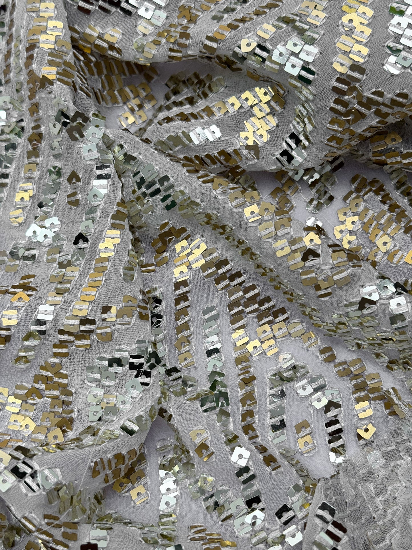 Silver Blush Geometric Glitz Gold Sequin Embroidered Fabric