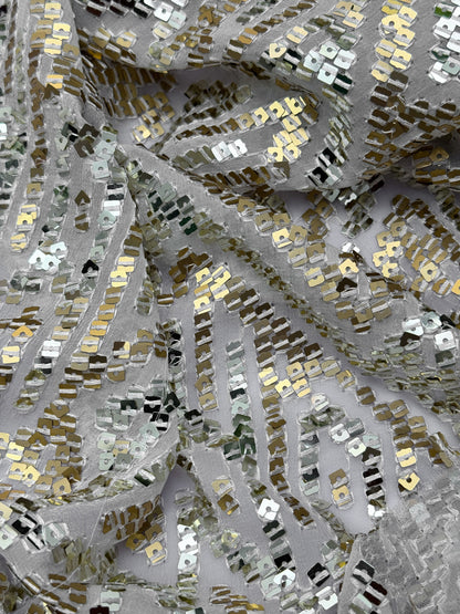 Silver Blush Geometric Glitz Gold Sequin Embroidered Fabric
