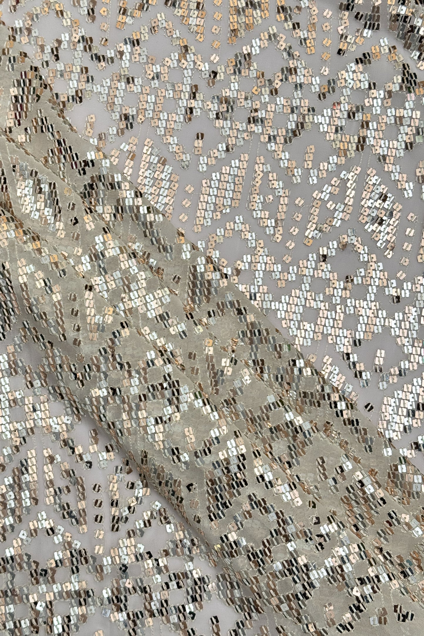 Silver Blush Geometric Glitz Rose Gold Sequin Embroidered Fabric