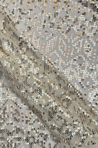 Silver Blush Geometric Glitz Rose Gold Sequin Embroidered Fabric