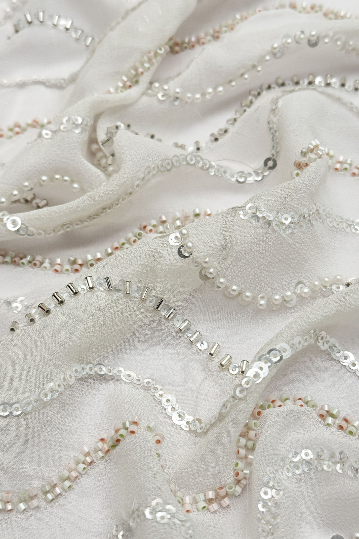 Moonlit Waves Sequin Embroidered Fabric