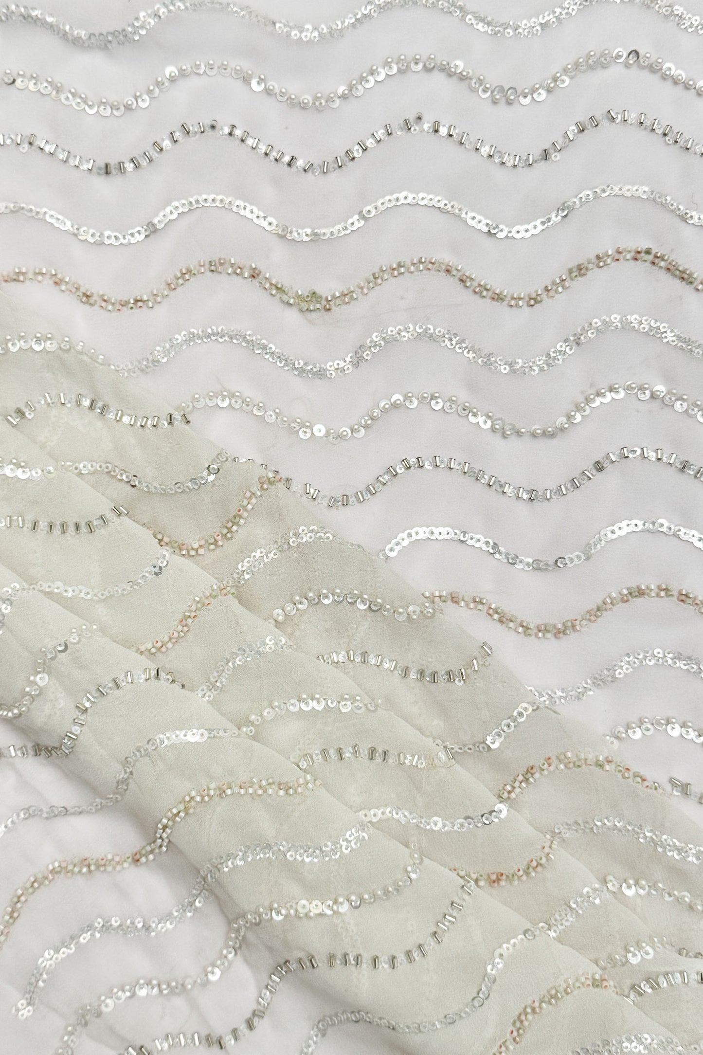Moonlit Waves Sequin Embroidered Fabric