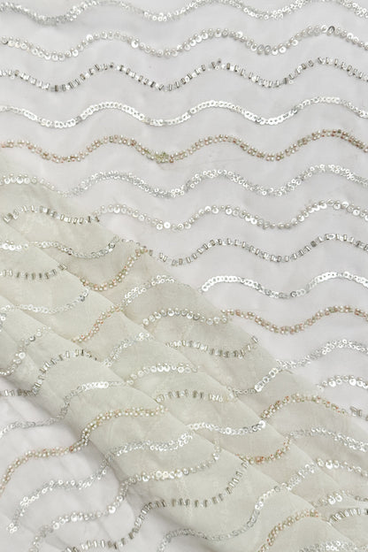 Moonlit Waves Sequin Embroidered Fabric