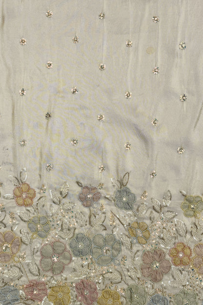 Champagne Organza Multicolor Floral Embroidered Fabric