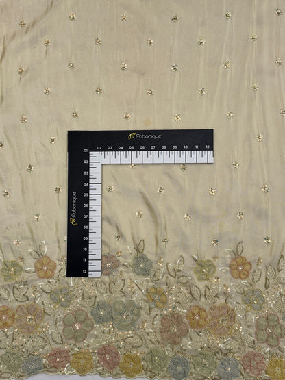 Champagne Organza Multicolor Floral Embroidered Fabric