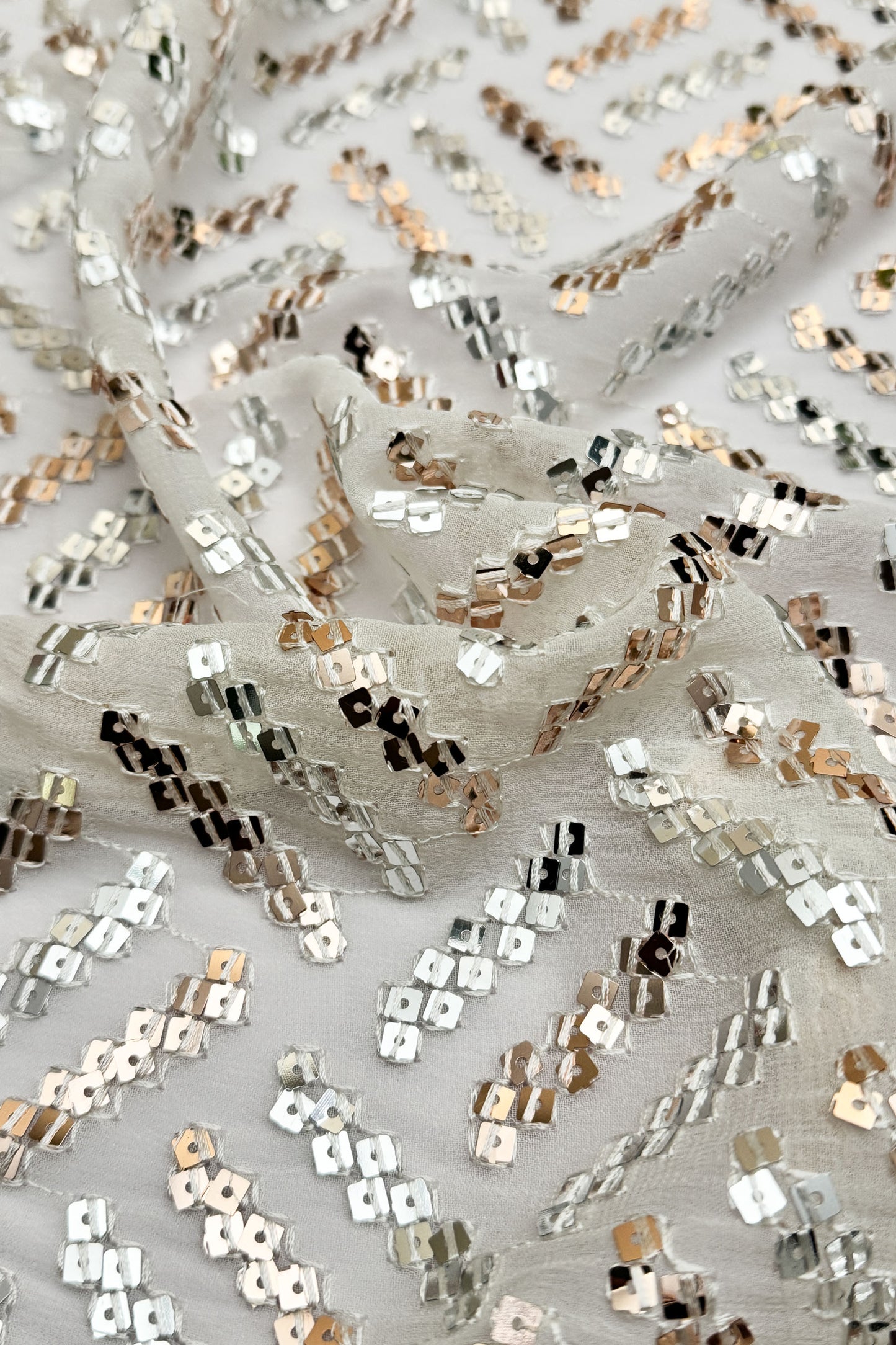Crystal Gleam Sequin Embroidered Georgette Fabric