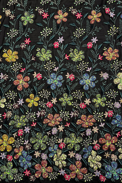 Aurora Blossom Mesh Sequin Embroidered Fabric