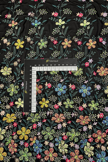 Aurora Blossom Mesh Sequin Embroidered Fabric