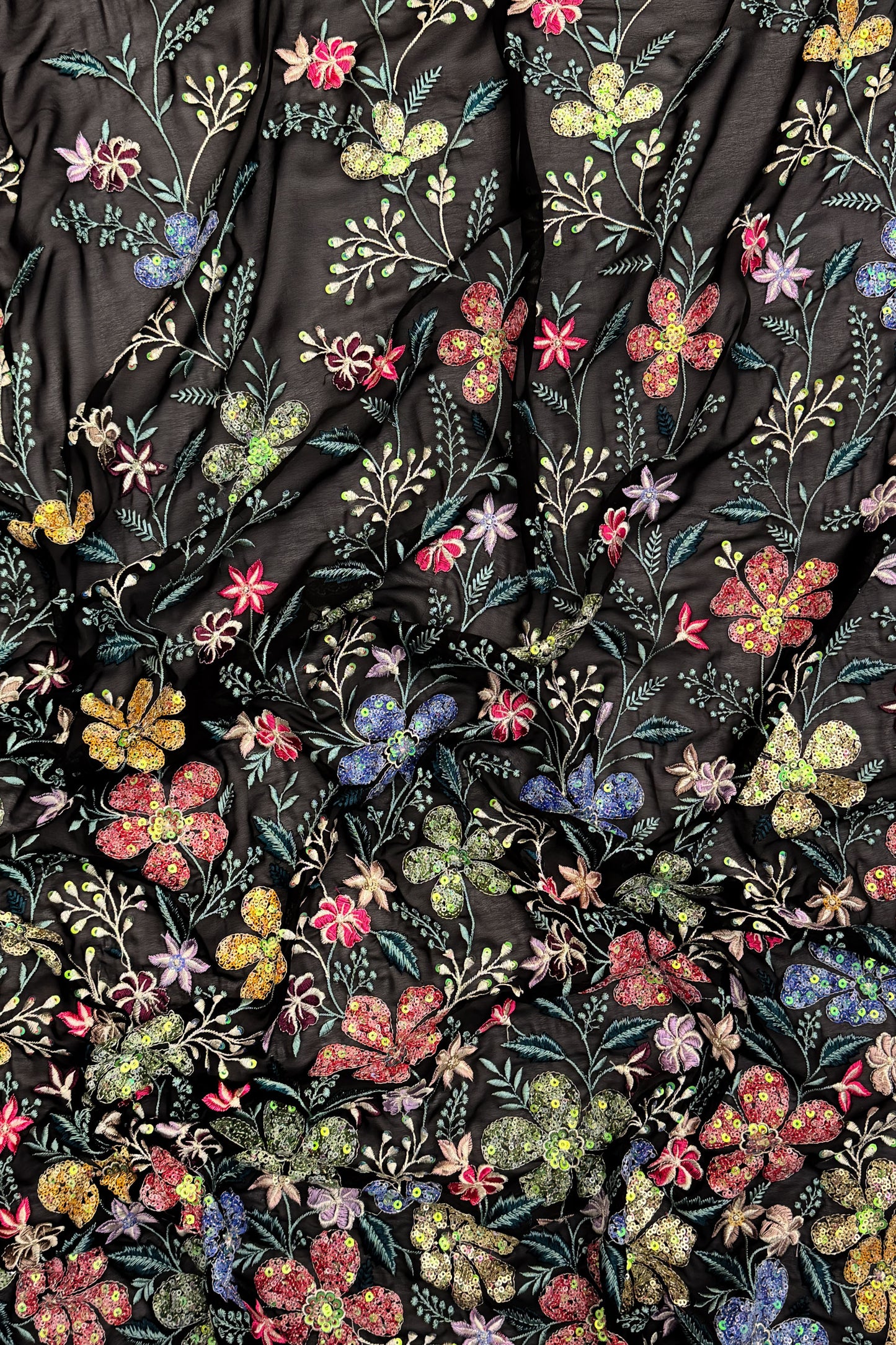 Aurora Blossom Mesh Sequin Embroidered Fabric