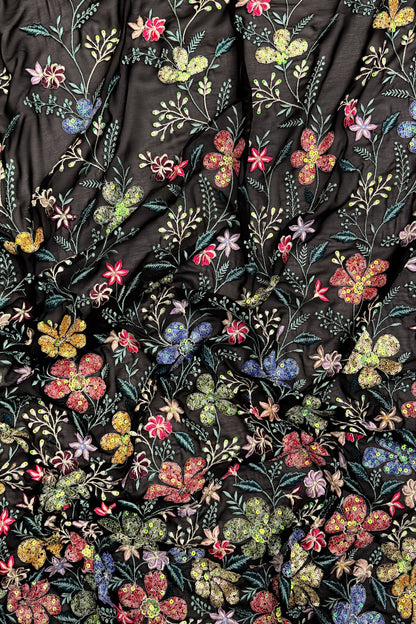 Aurora Blossom Mesh Sequin Embroidered Fabric
