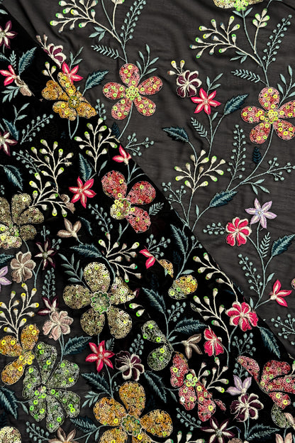 Aurora Blossom Mesh Sequin Embroidered Fabric
