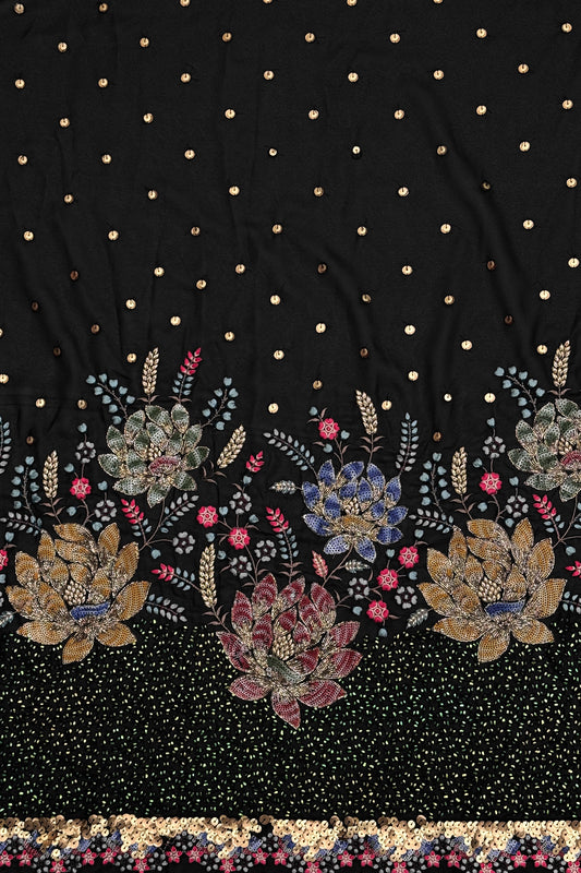 Noir Regal Bloom Sequin Embroidered Georgette Fabric