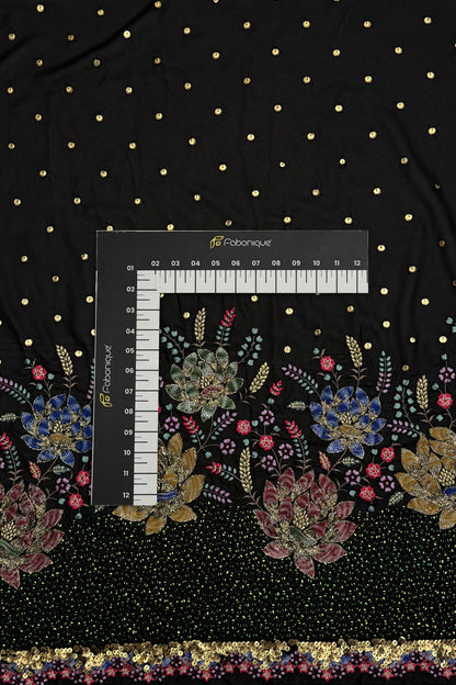 Noir Regal Bloom Sequin Embroidered Georgette Fabric