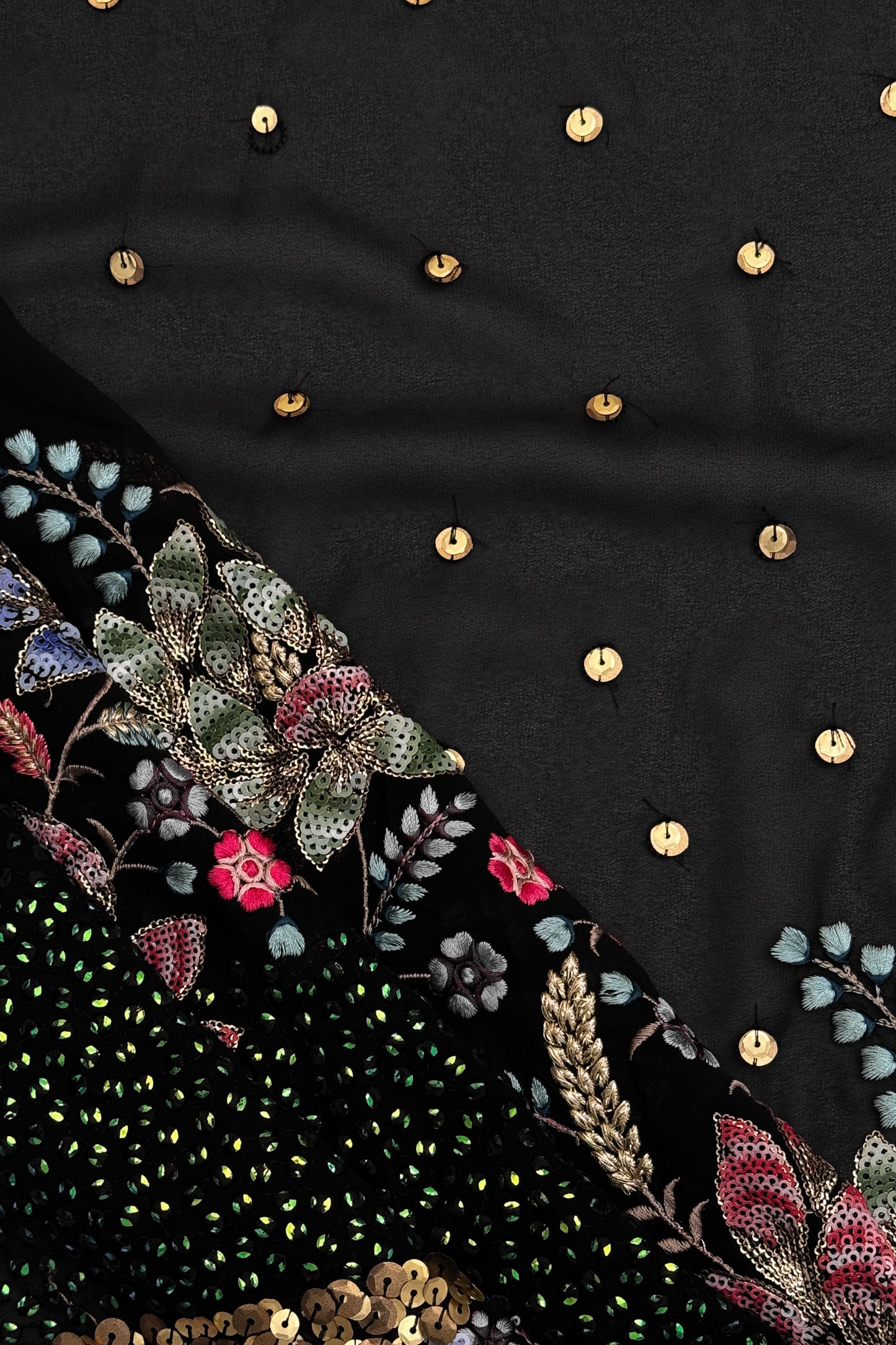 Noir Regal Bloom Sequin Embroidered Georgette Fabric