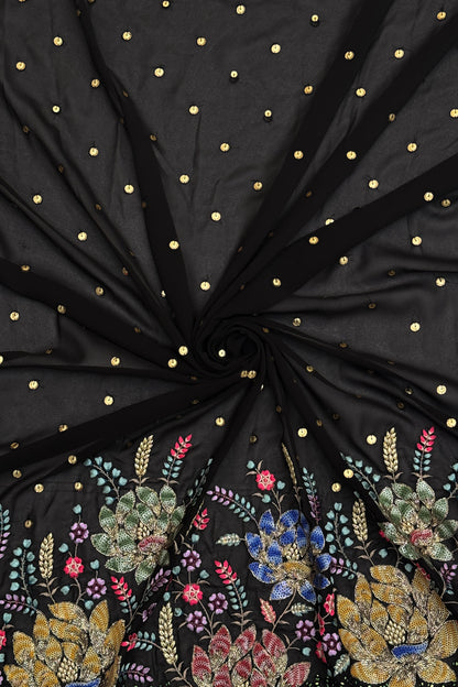 Noir Regal Bloom Sequin Embroidered Georgette Fabric