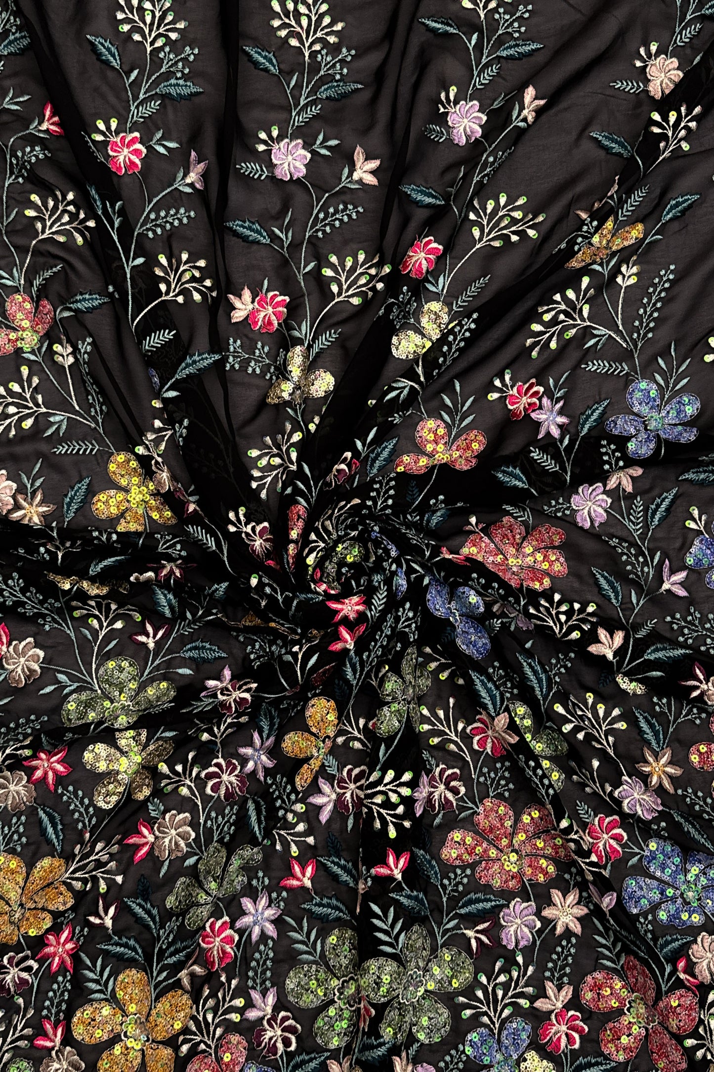 Aurora Blossom Mesh Sequin Embroidered Fabric