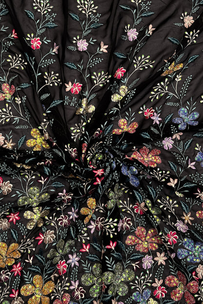 Aurora Blossom Mesh Sequin Embroidered Fabric