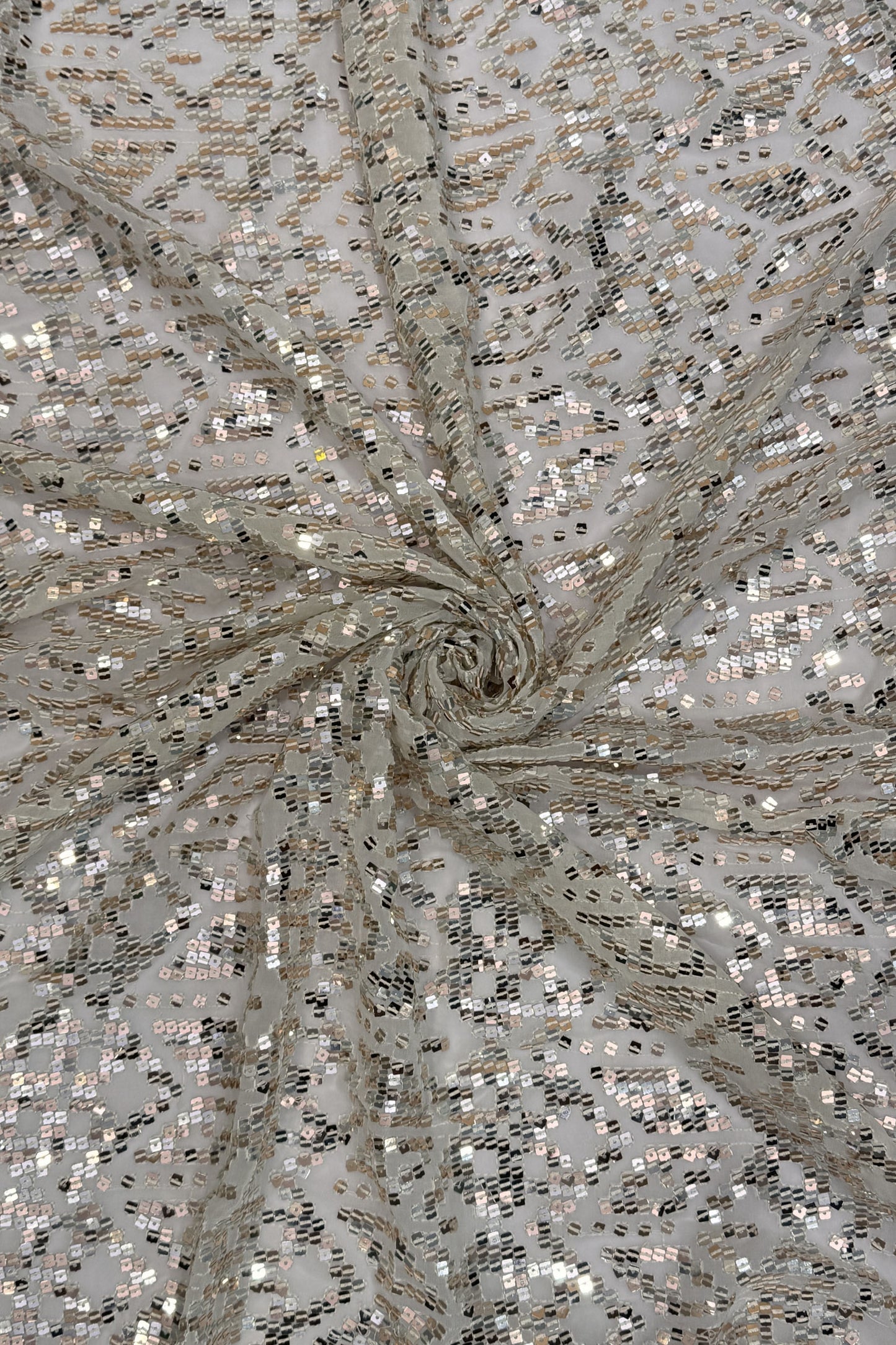 Silver Blush Geometric Glitz Rose Gold Sequin Embroidered Fabric