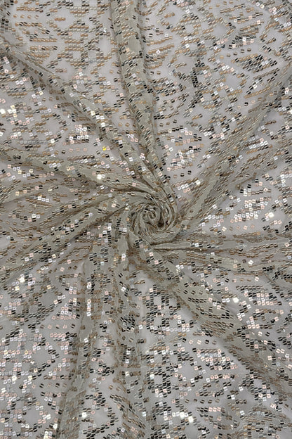 Silver Blush Geometric Glitz Rose Gold Sequin Embroidered Fabric