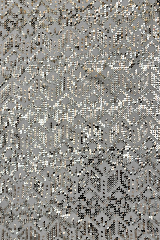 Silver Blush Geometric Glitz Rose Gold Sequin Embroidered Fabric