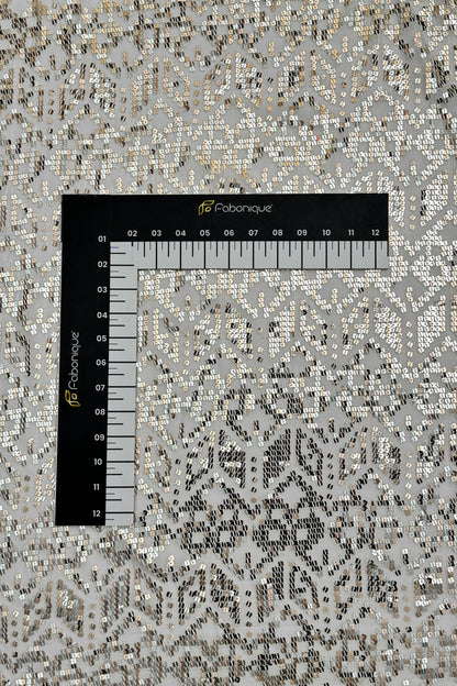 Silver Blush Geometric Glitz Rose Gold Sequin Embroidered Fabric