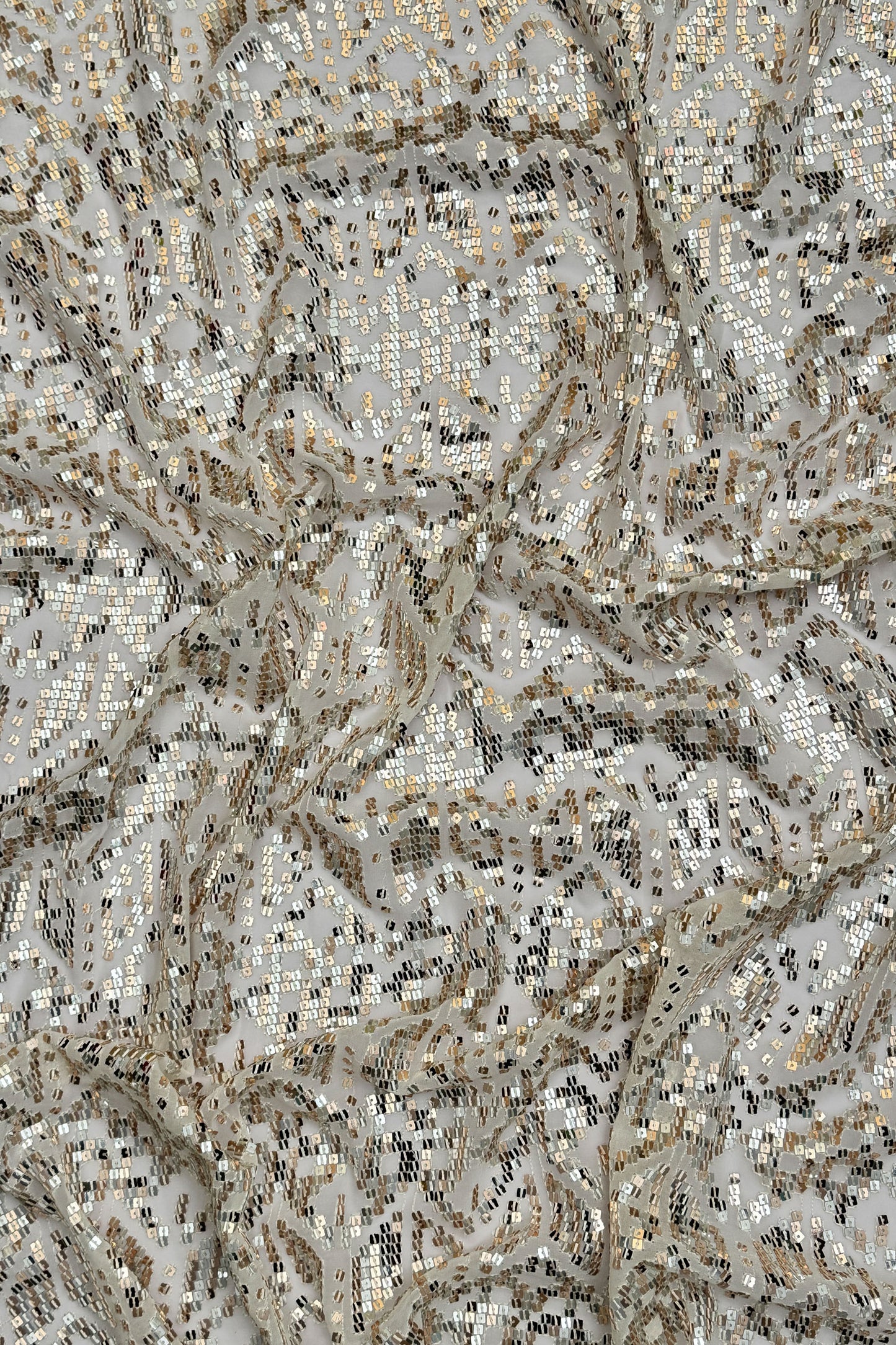 Silver Blush Geometric Glitz Rose Gold Sequin Embroidered Fabric