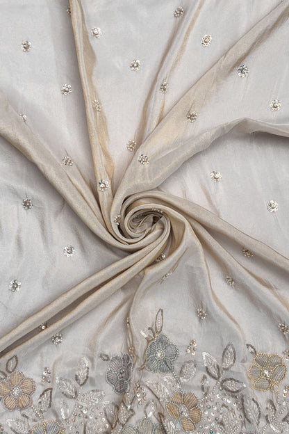 Champagne Organza Multicolor Floral Embroidered Fabric