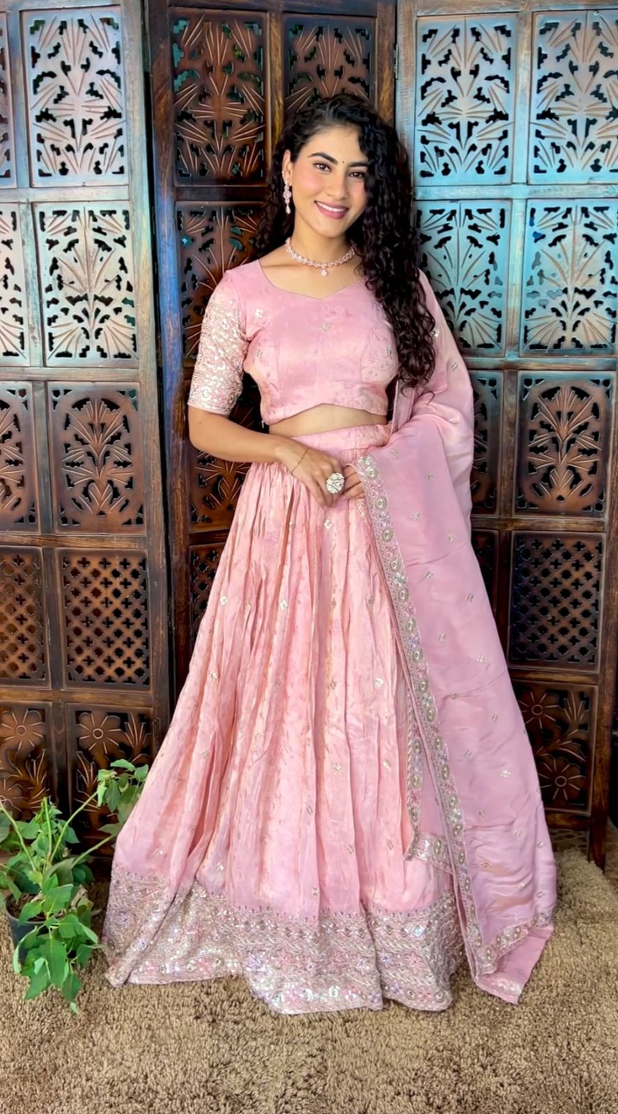 Banarasi Tissue Brocade Fabric with Floral Embroidery and Sequins