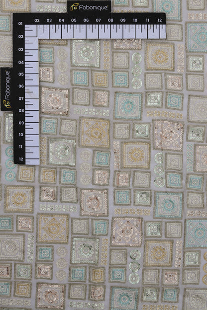 Pastel Multi-Color Square Embroidered Sequin Fabric