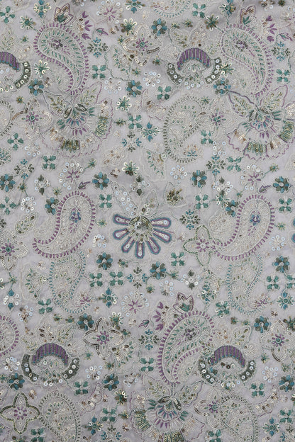 Multicolor Paisley Embroidered Fabric with Sequin Highlights