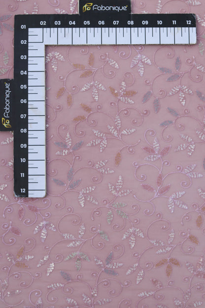 Embroidered Sequin Leafy Vine Design Fabric