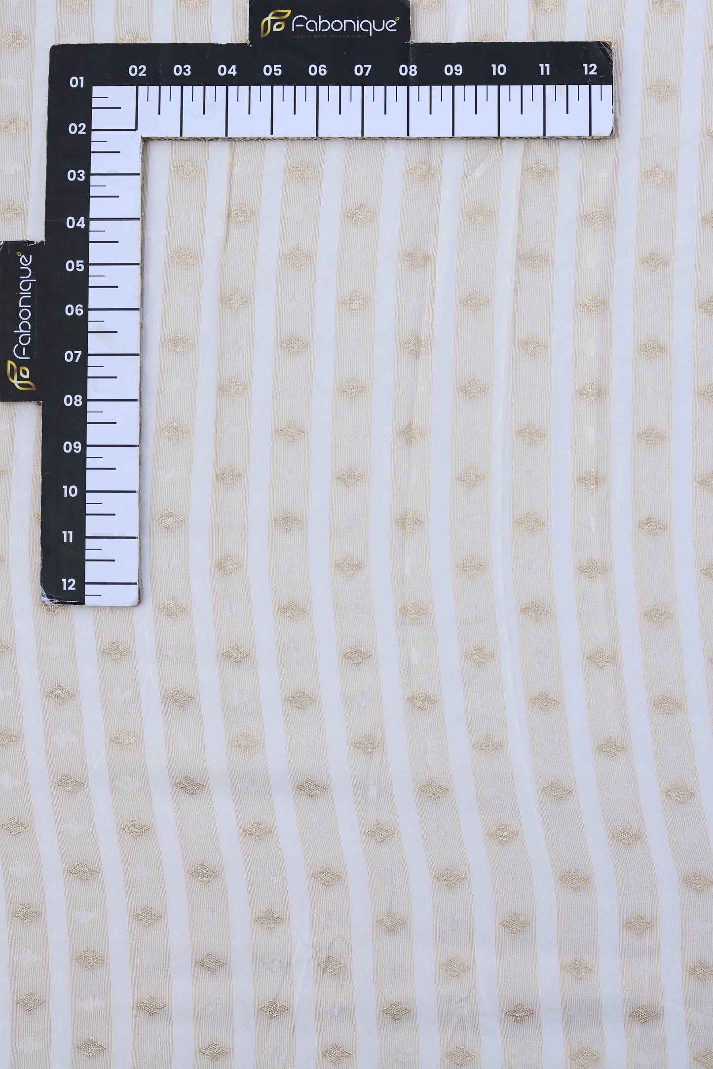 Pure Tissue Lining Butti Brocade Fabric with Golden Stripes and Delicate Diamond Patterns