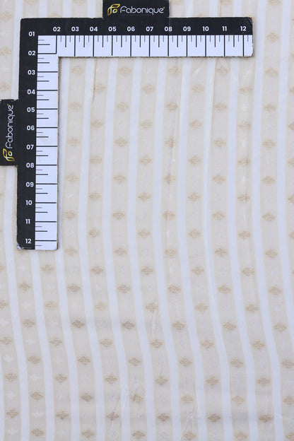 Pure Tissue Lining Butti Brocade Fabric with Golden Stripes and Delicate Diamond Patterns