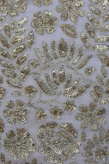 Silver Sequin Embroidered Nude Fabric