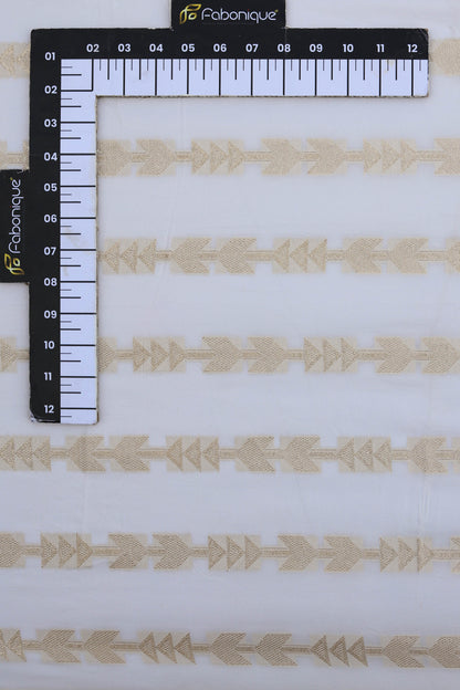 White Russian Silk Lehriya Fabric with Golden Arrow Motif