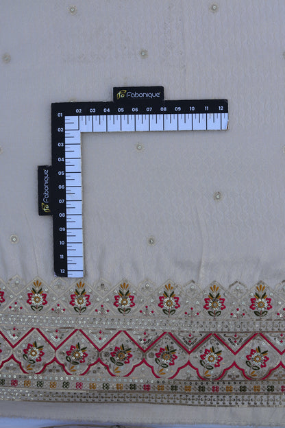 Banarasi Tissue Brocade Fabric with Floral Embroidery and Colorful Border