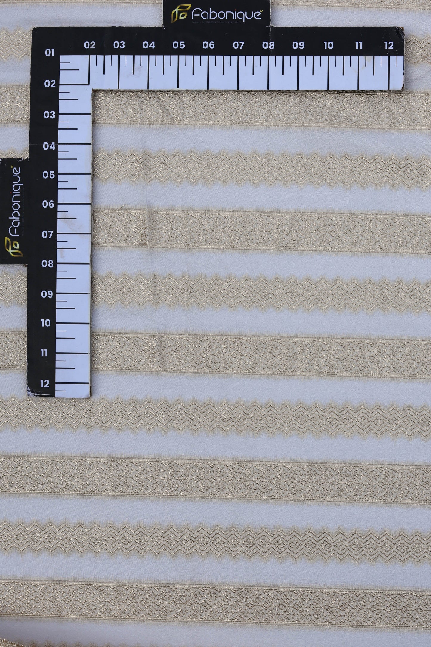 Striped Russian Silk Lehriya Brocade Fabric with Metallic Gold Detailing