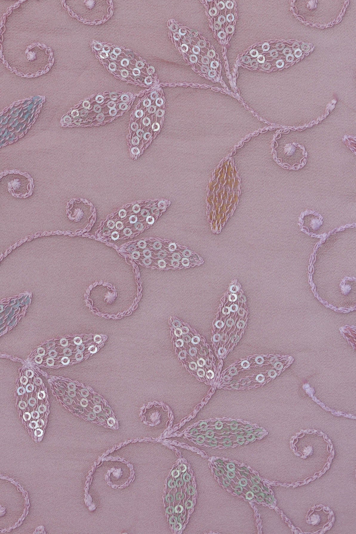 Embroidered Sequin Leafy Vine Design Fabric
