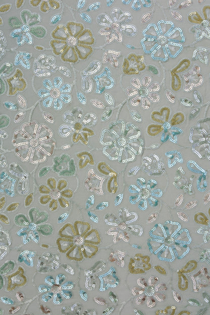 Multi-Tone Floral Embroidered Sequin Fabric